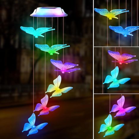 1 Carillon éolien solaire,Papillon LED couleur changeante,Étanche IP55,Décoration jardin patio,cadeau (1/5)