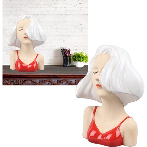 Jarrón de cerámica con rostro de mujer, decoración moderna – modelo blanco, 21 cm x 15 cm x 6 cm – cerámica de alta calidad, 877 g, 1 unidad (1/5)