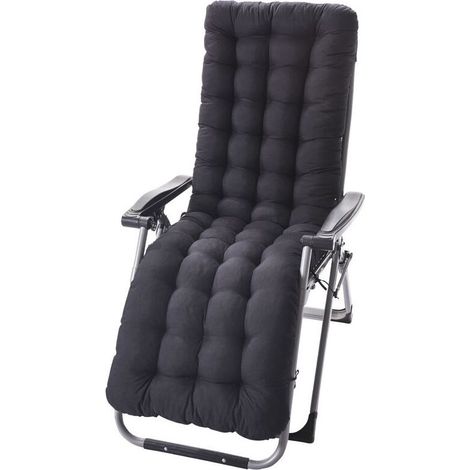 Kaelt - Coussin Chaise Longue avec Anti-dérapant Coussin Transat Bain de Soleil Jardin Haut Epais pour Fauteuil Relax Chaise Longue-noirt-48X125X8cm