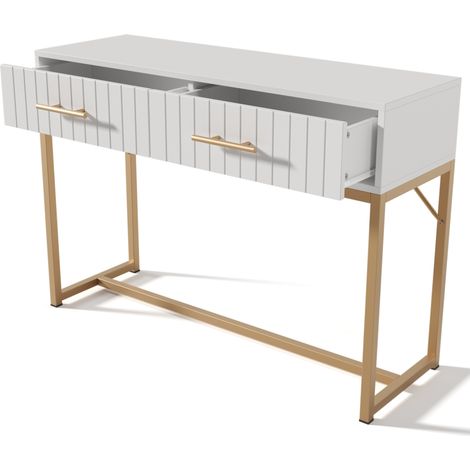 Tocador blanco con 2 cajones 100 x 45 x 75 cm con base de metal (1/5)