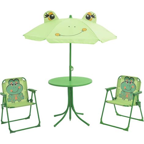 Ensemble Table + 2 Chaises de bistro avec parasol pour enfants - Table à manger avec Chaises Vert BV515533 - BonneVie (1/5)