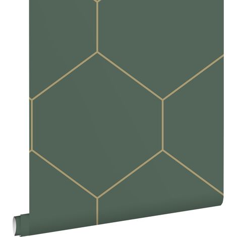 papier peint hexagone vert foncé et or - ESTAhome (1/5)