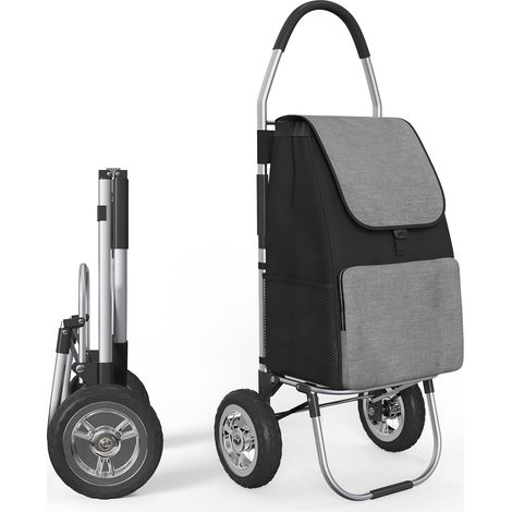 Chariot de Courses Pliable 50L Aluminium Léger 2 Grandes Roues Noir Caddie de Courses avec Charge 50kg, Shopping Trolley avec Sac Amovible et Grandes Roues, pour Supermarché, Marché et Ville (1/5)
