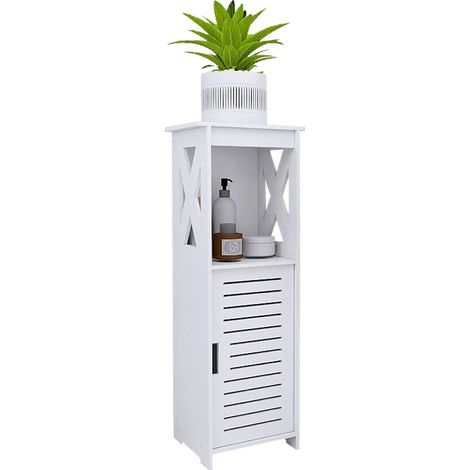 Meuble de salle de bain, meuble bas de salle de bain, étagère murale, étagère de salle de bain avec portes, 26 x 20 x 75 cm, blanc (1/5)