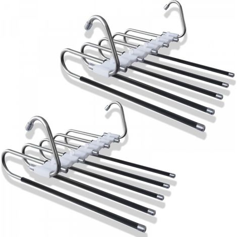 Lot de 2 cintres à pantalons, 5 en 1, gain de place, antidérapants, en acier inoxydable, pour pantalons, foulards, jeans, vêtements (noir) (1/5)