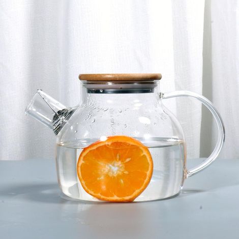 1000 ml Teekanne aus Borosilikatglas mit Metallfilter, Teekanne mit Bambusdeckel, Glaskaraffe