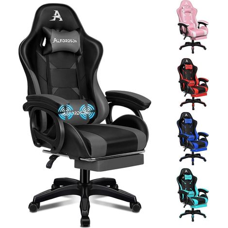 ALFORDSON Ergonomischer Bürostuhl mit Massage-Lendenkissen und Fußstütze, Grau (1/5)
