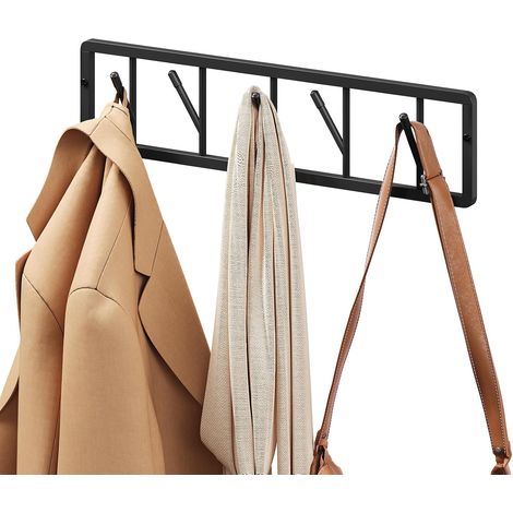 WOLTU 1x Wall Mounted Coat RackW/5 Rotatable Hooks, Metal Wall Hook Wall Mounted Coat Rack Hooks for Hanging Coats Scarves, Handbags and More, for Kitchen, Bathroom, Black (1/5)