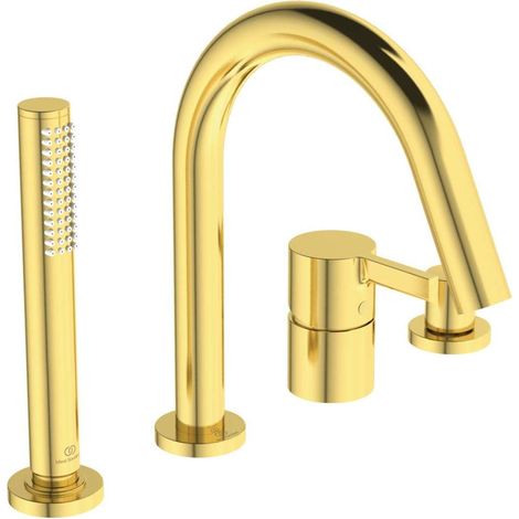 Miscelatore bordo vasca 4 fori JOY canna oro spazzolato con doccetta a bastone e deviatore IDEAL STANDARD (1/2)