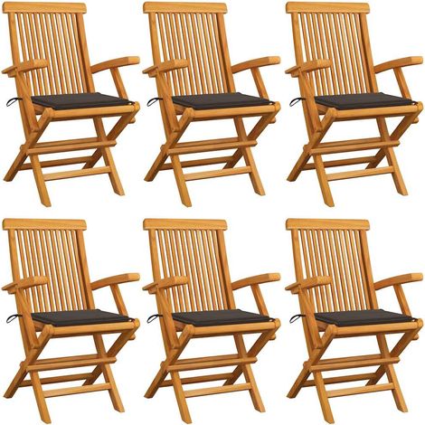 vidaXL Sillas plegables con cojines color topo, 6 unidades, madera maciza de teca. (1/5)