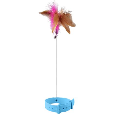 Collier Chat - Jouet Plume - Cordon Élastique Acier - Collier Silicone Réglable 19–27 cm - Plumes Naturelles - Clochette - 1 Pièce (1/2)