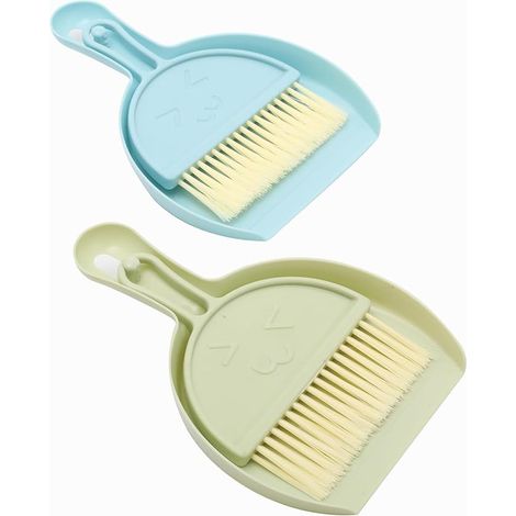 2 Pack Mini Dustpan and Brush Sets,Handheld Small Dustpan and Brush,Portable Broom with Dust Pan Set,Table Crumb Sweeper Broom with Dust pan,for Home,Table,Countertop,Sofa,Key Board.(Blue,Green)