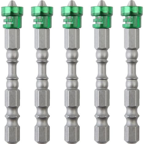 Lot de 5 embouts cruciformes en acier S2 allié, tige hexagonale magnétique, outils de vissage verts (1/5)