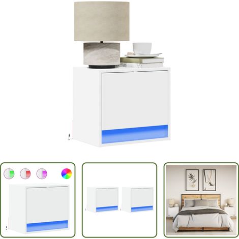 vidaXL Holzwerkstoff - Wand-Nachttische mit LED-Leuchten 2 Stk. Weiß (1/5)