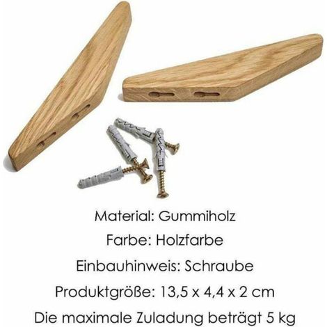 Lot de 6 patères vintage en bois, porte-manteaux en bois, capacité de charge 5 kg, patères murales, patères à peignoirs, patères à (1/4)