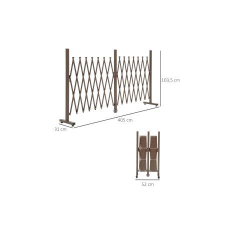 Barrière extensible accordéon marron en aluminium de 52 à 405 cm, hauteur 103,5 cm, avec fermeture pliante pour jardin et cour (1/5)