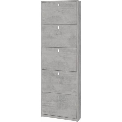 Schuhregal schmal fünf Türen Beton Cemento 63x18x h190 cm