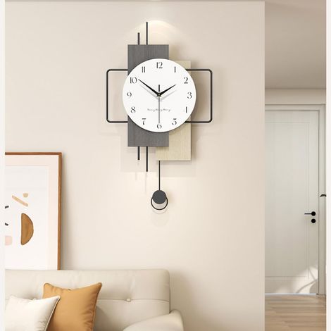 Horloge Murale Design Moderne Géométrique Créative Minimaliste Décorative Pendules Silencieuse Alimentation par Piles Bois Horloge à Quartz pour Salon Chambre Bureau Cuisine Etude, 37 67 cm (1/5)
