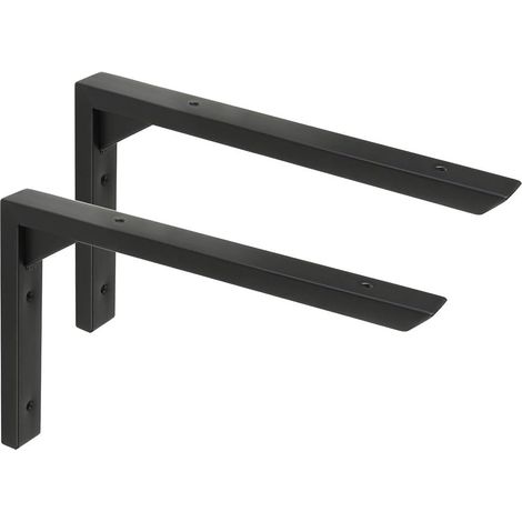 2 Pièces Equerre Etagere Murale Robustes de 25 CM, Supports d' Étagère Murale à Angle, Équerre Étagère Murale en Acier Inoxydable, Noir (1/5)