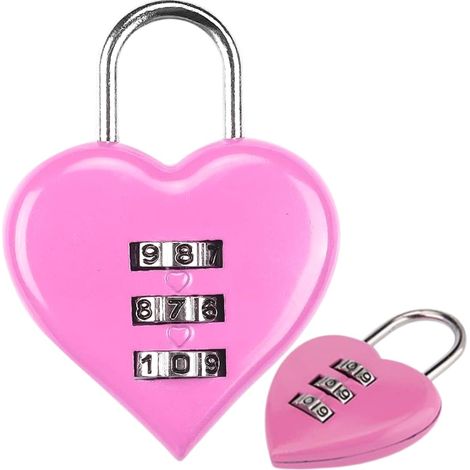 Vorhängeschloss in Herzform, Maße 4 x 5,5 cm, ideal für Koffer, Schließfach, Tor, dekoratives Accessoire (ROSA) (1/5)