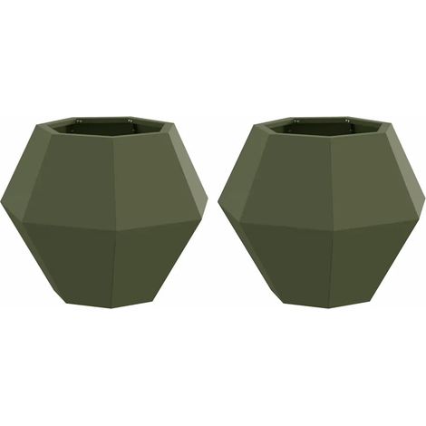 Lote de 2 jardineras rectangulares elegantes de exterior 50 x 50 x 40 cm de acero verde oliva 020053125 (1/5)