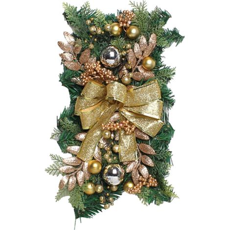 Guirlande De Noël Éclairée - Couronne De Noël Avec Boules - Décoration Porte Fenêtre Arbre De Noël - 38.5 Cm - Rouge - 1 Pièce (1/5)