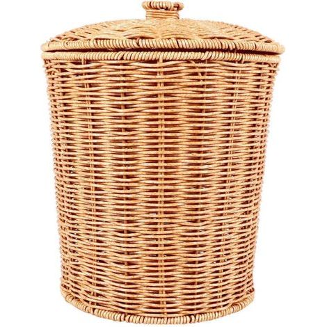 Panier de Rangement en Osier Naturel avec Couvercle Poubelle Ronde Décorative (1/4)