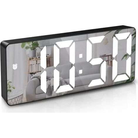 Réveil Numérique, Alarm Réveil LED avec Fonction Snooze, Luminosité réglable, ave mode jour de travail (Miroir LED) (1/4)