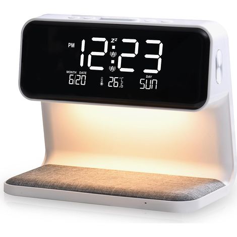 Touch-Nachttischlampe fürs Schlafzimmer, Wecklicht mit 10-W-Funkladegerät, Wecklicht mit 3 Helligkeitsstufen (1/4)
