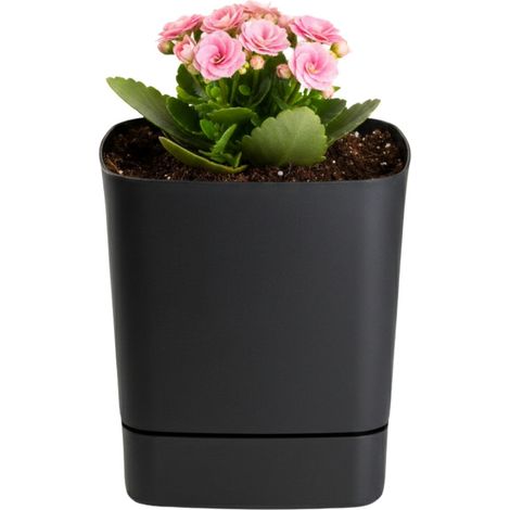 CUBI Recycling-Blumentopf mit Untersetzer, schwarz, 16 x 16 cm
