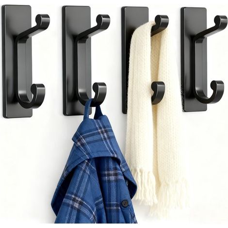 Lot de 4 crochets adhésifs pour serviettes, porte-serviettes sans vis, résistants à l’humidité, pour salle de bain et cuisine, sans perçage (1/5)