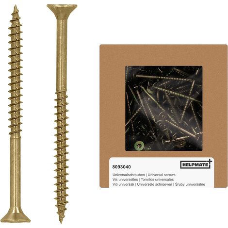 90 - Vis à bois - Vis universelles - Tête fraisée et filetage partiel - Pour bois plastique et maçonnerie - Intérieur et extérieur protégé - Jaune - 5x70cm