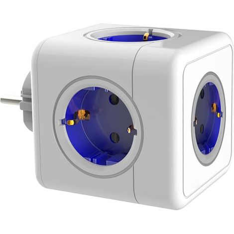 Cube-shaped power strip, 5-in-1 multi-socket power strip with 5 AC sockets, 3680 W, for home and office (blue)