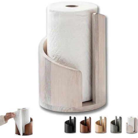 Porte-papier essuie-tout de comptoir en pierre avec base ronde en bois de manguier et support en fer, porte-papier essuie-tout en bois naturel, convient au salon, à la cuisine[NX] (1/5)