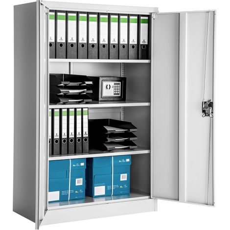 Armoire de bureau en acier 3 étagères réglables hauteur gris
