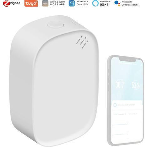 Sensor inteligente de temperatura y humedad Tuya ZigBee: Detector de interiores, monitorización mediante app, compatible con Google Assistant. (1/5)