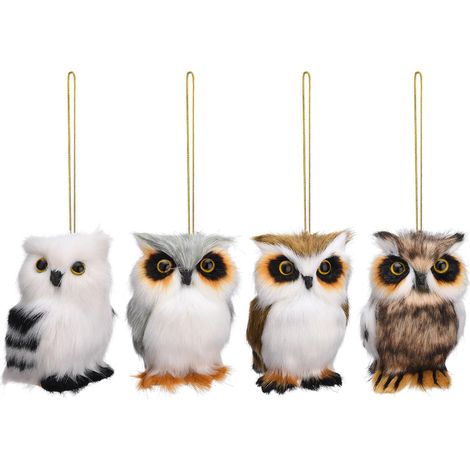 Adornos de búhos de peluche Doudou, decoraciones colgantes, juego de 4, lindos adornos de búhos, decoraciones suaves, mini adornos de búhos de peluche, pequeños adornos navideños, decoraciones navideñ (1/5)