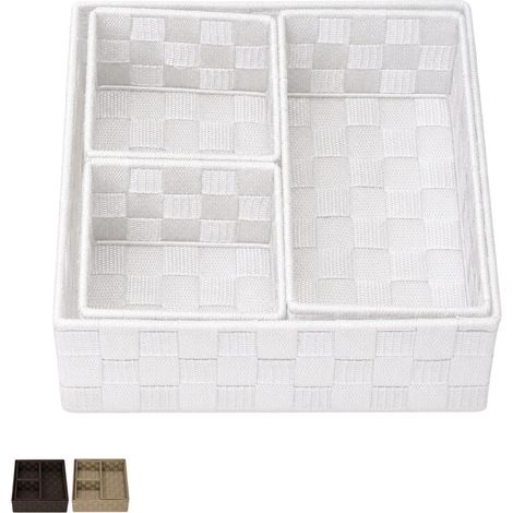 Cassetti Portaoggetti in Tessuto con 3 scomparti interni - Contenitore salvaspazio impilabili a trama intrecciata - Mis. 26x26x9,5 cm - Organizer per (1/5)