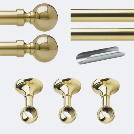 Kit de tringle à rideaux Laiton Poli Verni 300cm Diam.20mm Embout Contemporain - Fixation Plafond - Boulet (1/5)