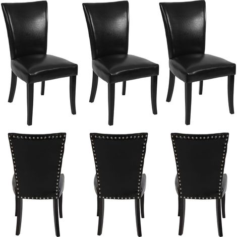 [NON UTILIZZATO] Set 6x sedie retrò eleganti Chesterfield ecopelle sala pranzo 62x50x93cm nero piedi scuri