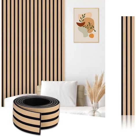 Lot de 4 rouleaux de panneaux muraux à lattes autocollantes, panneaux muraux décoratifs à décoller et à coller, panneau en bois 3D pour murs (2,5 mètres/rouleau) (1/5)