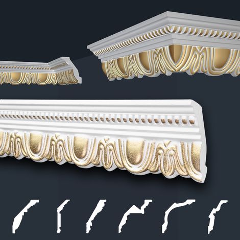 Modanature in stucco oro, EPS Styropor form-fitting, pacchetti economici Marbet Series-B: B-34 oro / 70x90mm, 2 metri / 1 modanatura (1/5)