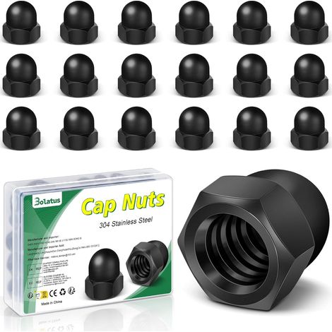 Lot de 25 écrous à chape M4 noir,  haute forme Écrous à chape hexagonaux de haute qualité, écrous à capuchon en acier inoxydable pour vis tiges filetées et boulons filetés, écrou borgne moto (1/5)