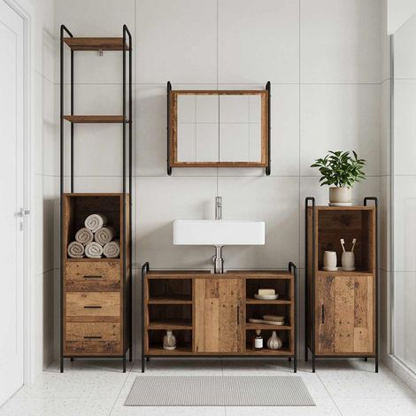 vidaXL Juego de Muebles de Baño 3 uds. Madera envejecida (1/5)