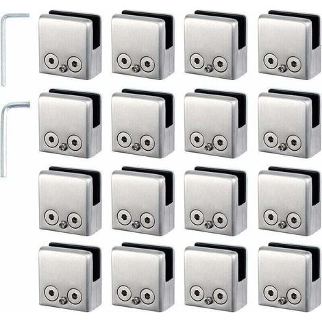 16 PCS Pince Verre 8-10mm en Acier Inoxydable 304 Réglable Angulairement Fixation Miroir Mural, pour Garde-Corps d'Escalier Clôture de Piscine (1/4)