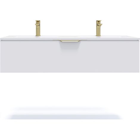 Meuble de salle de bain suspendu double vasque intégrée 120cm 1 tiroir Blanc - Venice (1/5)