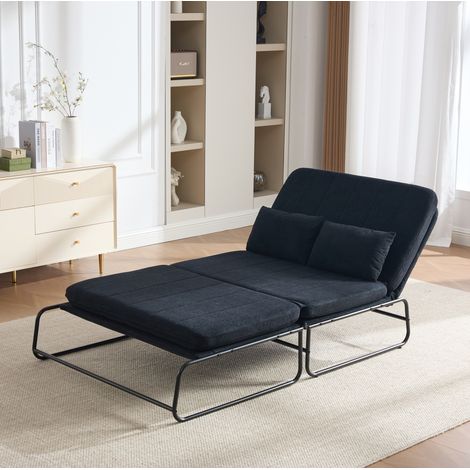 Canapé-lit 2 places convertible en tissu noir, avec accoudoirs, poches latérales et cadre en métal, canapé-lit compact 104 x 85 x 92 cm, pour petits espaces – CHICFURN (1/5)