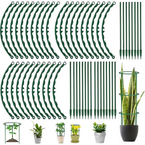 48 Pièces Tuteurs de Jardin Semi-Circulaires en Plastique - 25 x 14 cm - Vert - Partie Supérieure Plate - Support pour Plantes Grimpantes (1/5)