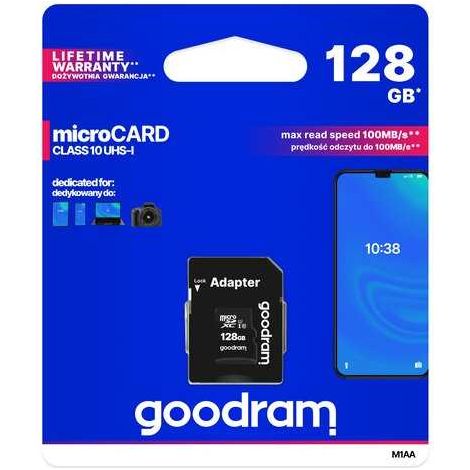 Scheda di memoria MicroSDXC GOODRAM 128GB CL10 UHS I + adattatore (1/5)