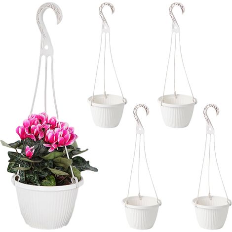 5 paniers suspendus, jardinière murale en plastique, support pour plantes avec crochet jardin (1/5)
